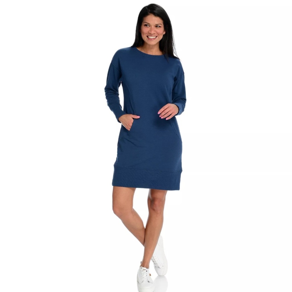 Women’s OSO Casuals Jersey Knit Blue Fleece‎ Lined Long Sleeve 2-Pocket Dress